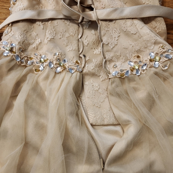 Gold Short Corset Back Jeweled Strapless Formal Dress - Picture 10 of 10